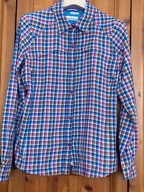 Columbia Purple Blue Green Plaid Short-Sleeve Shirt